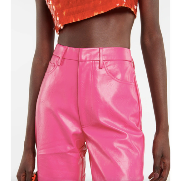ROTATE Birger Christensen 'Rotie' Monogram Faux Leather Pink Pants - Picture 3 of 14